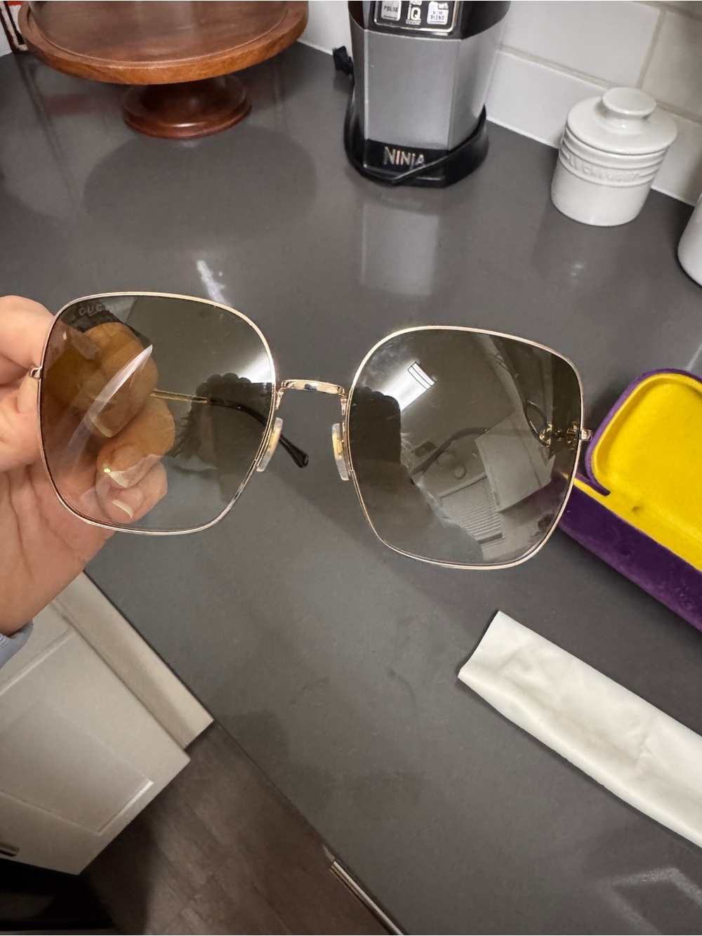 Gucci GG0879S Gold Frame Sunglasses with Yellow-Tinted Lenses - Picture 11 of 14